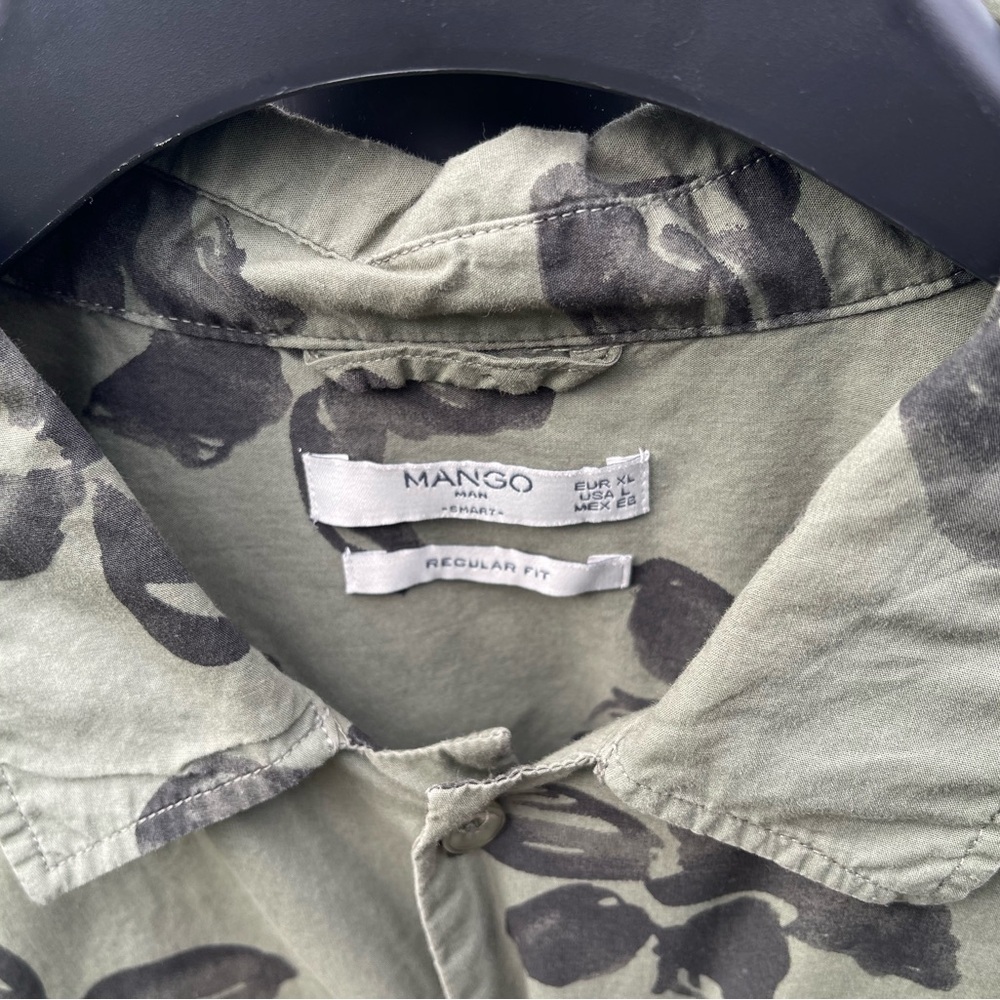 Mango Man Olive and Black Floral Ling Sleeve Button Down Shirt, 100% Cotton, L - Picture 5 of 6